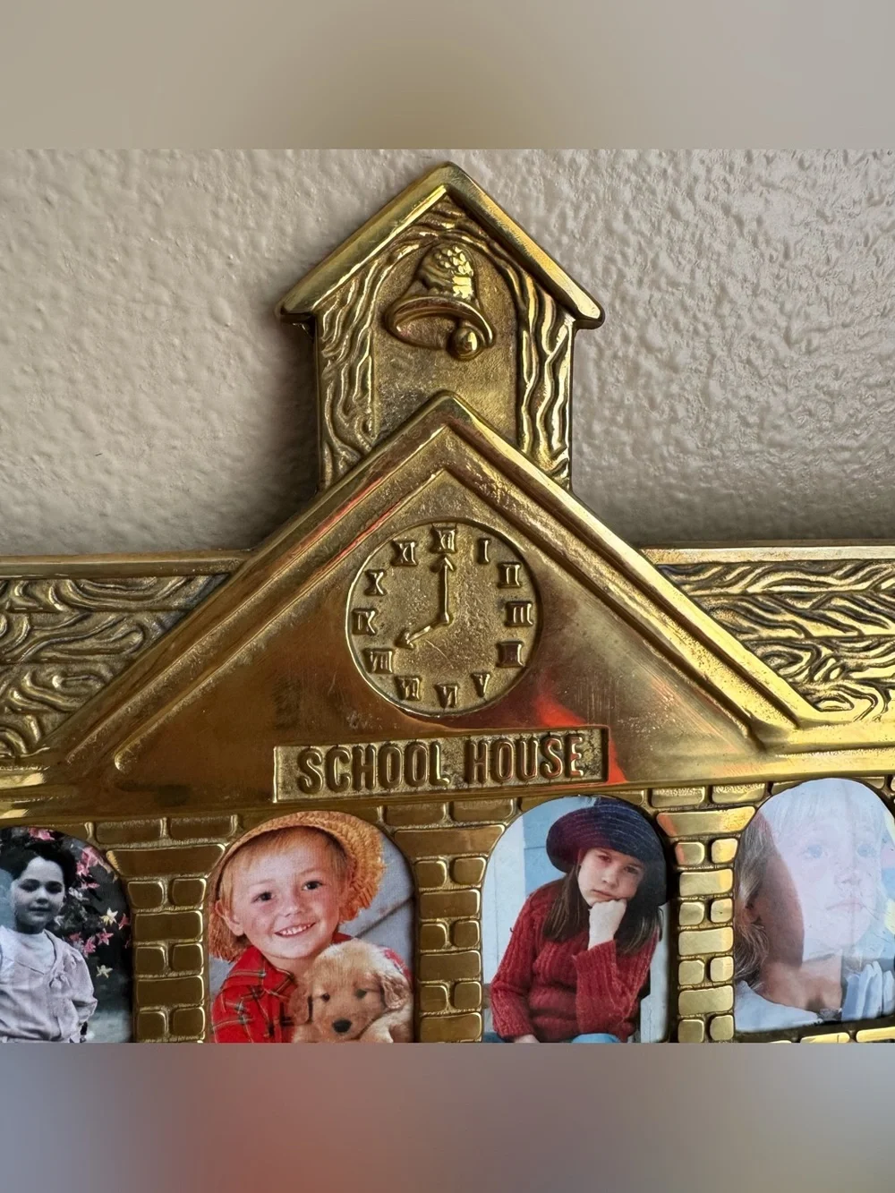 Vintage brassy School Days hanging picture frame